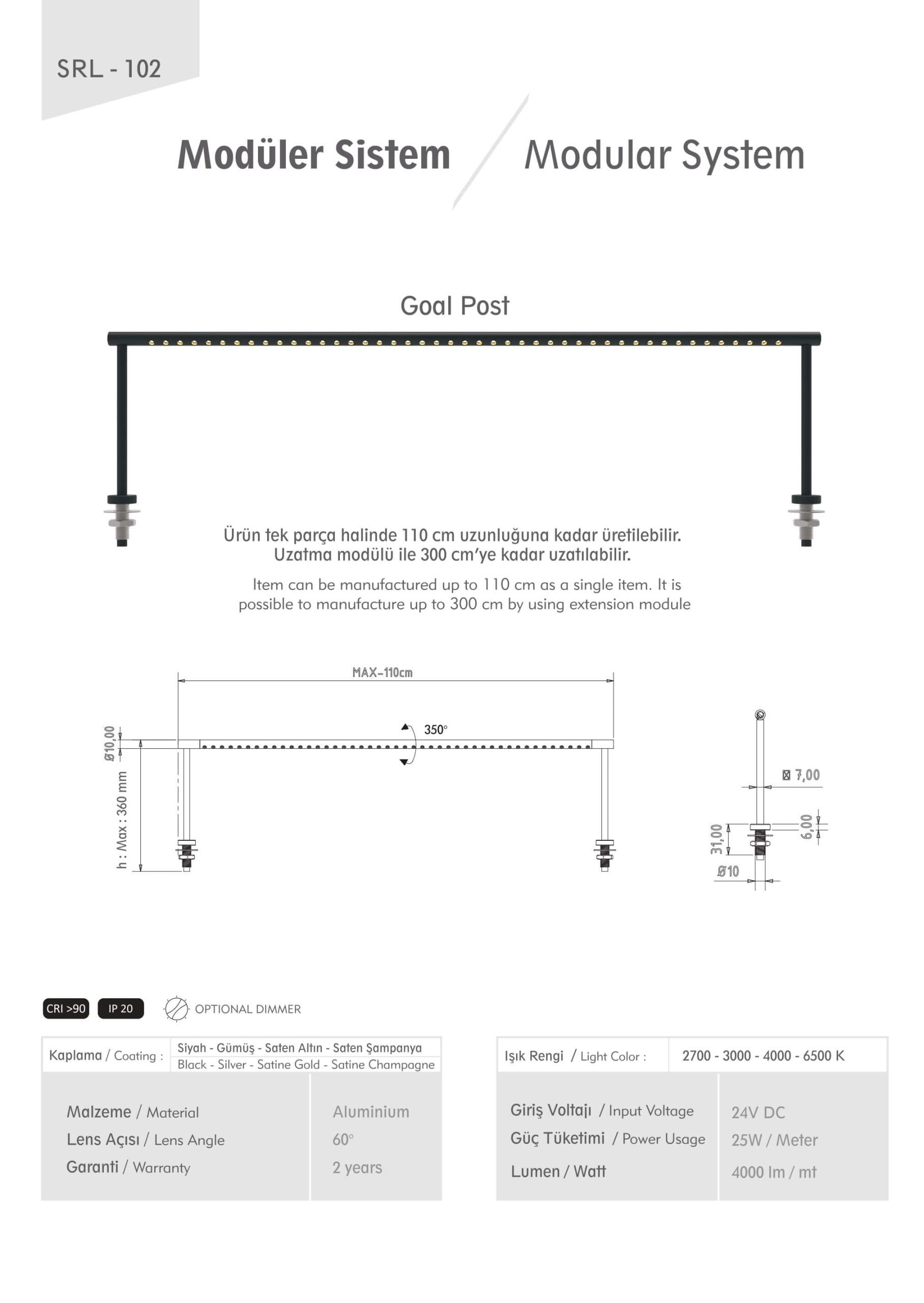 SRL-102 - Sorel Kabin İçi Linear Aydınlatma - Müze, Mücevher ve Karavan Aydınlatması - Teknik Çizim